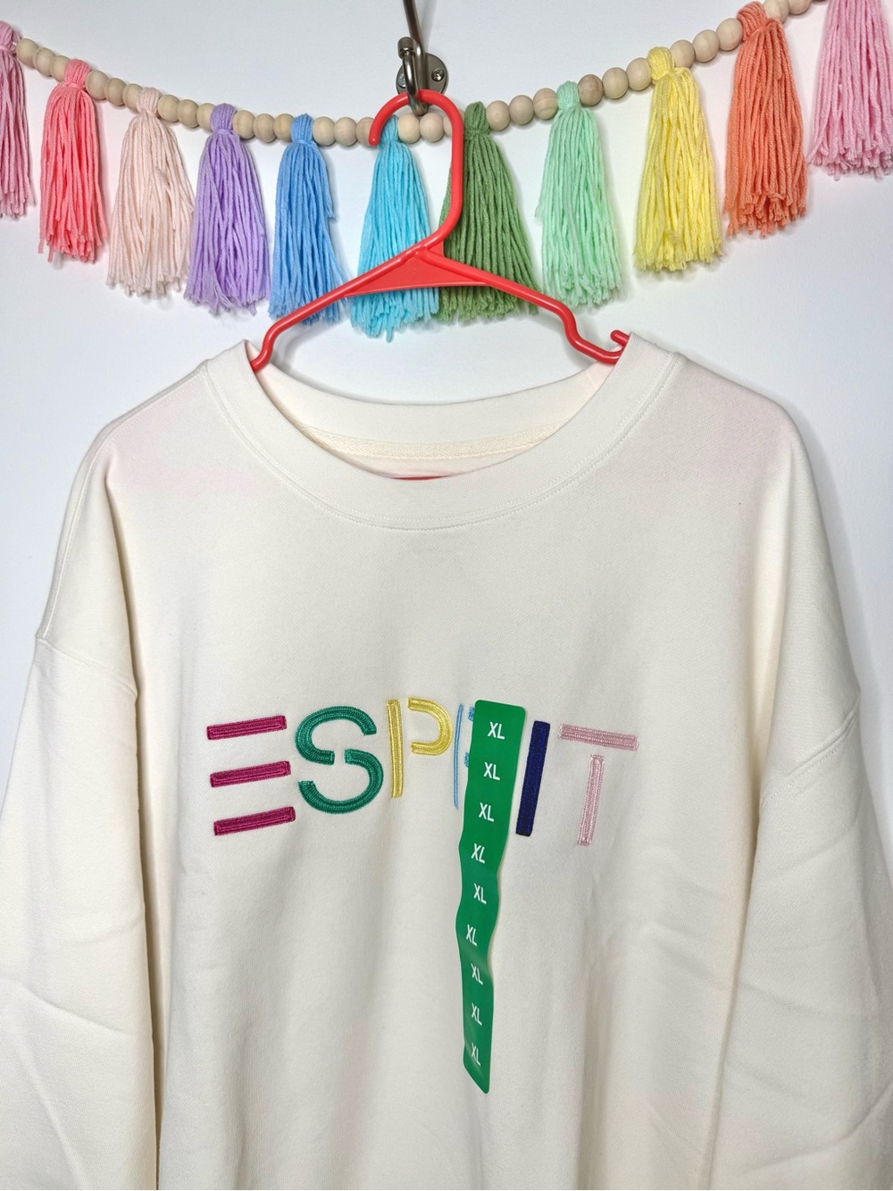 Esprit Retro 80s Cream Embroidered Rainbow Logo Viral Crewneck Sweatshirt XL NWT - Picture 6 of 14